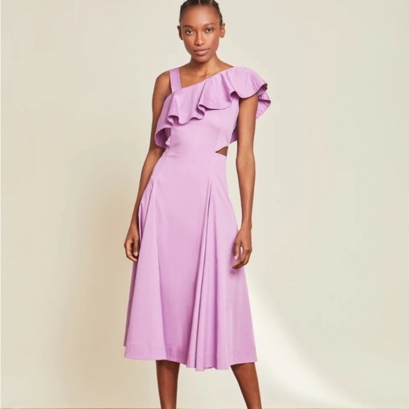 Veronica Beard Dresses & Skirts - Veronica Beard Ruffle Beilla One-Shoulder Vivid Orchid Midi Dress sz 6
